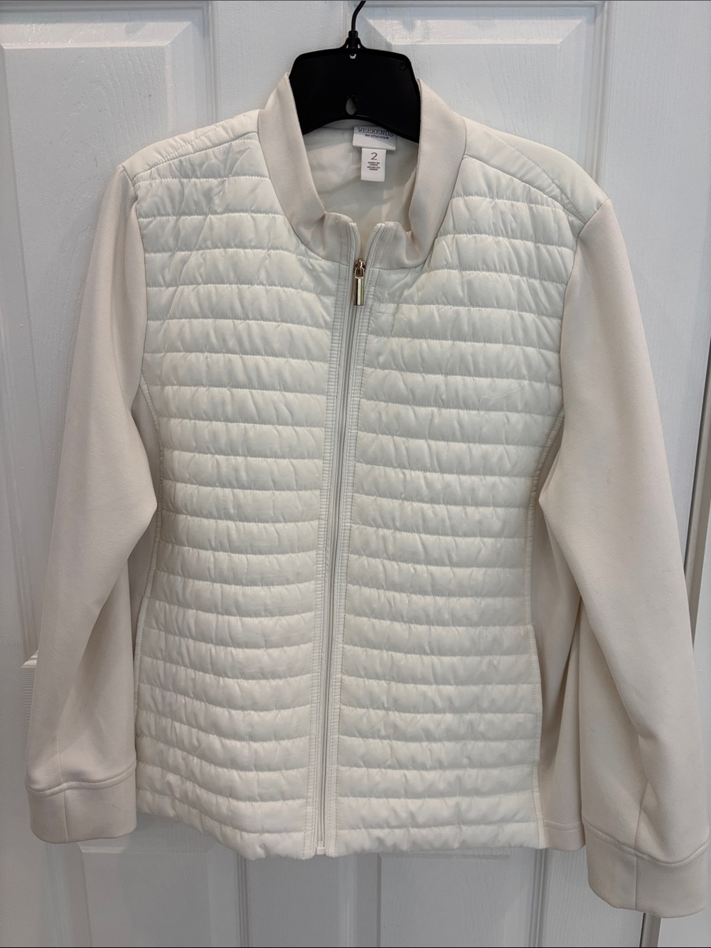 Chico's Cream Quilted Zip-Front Puffer Jacket